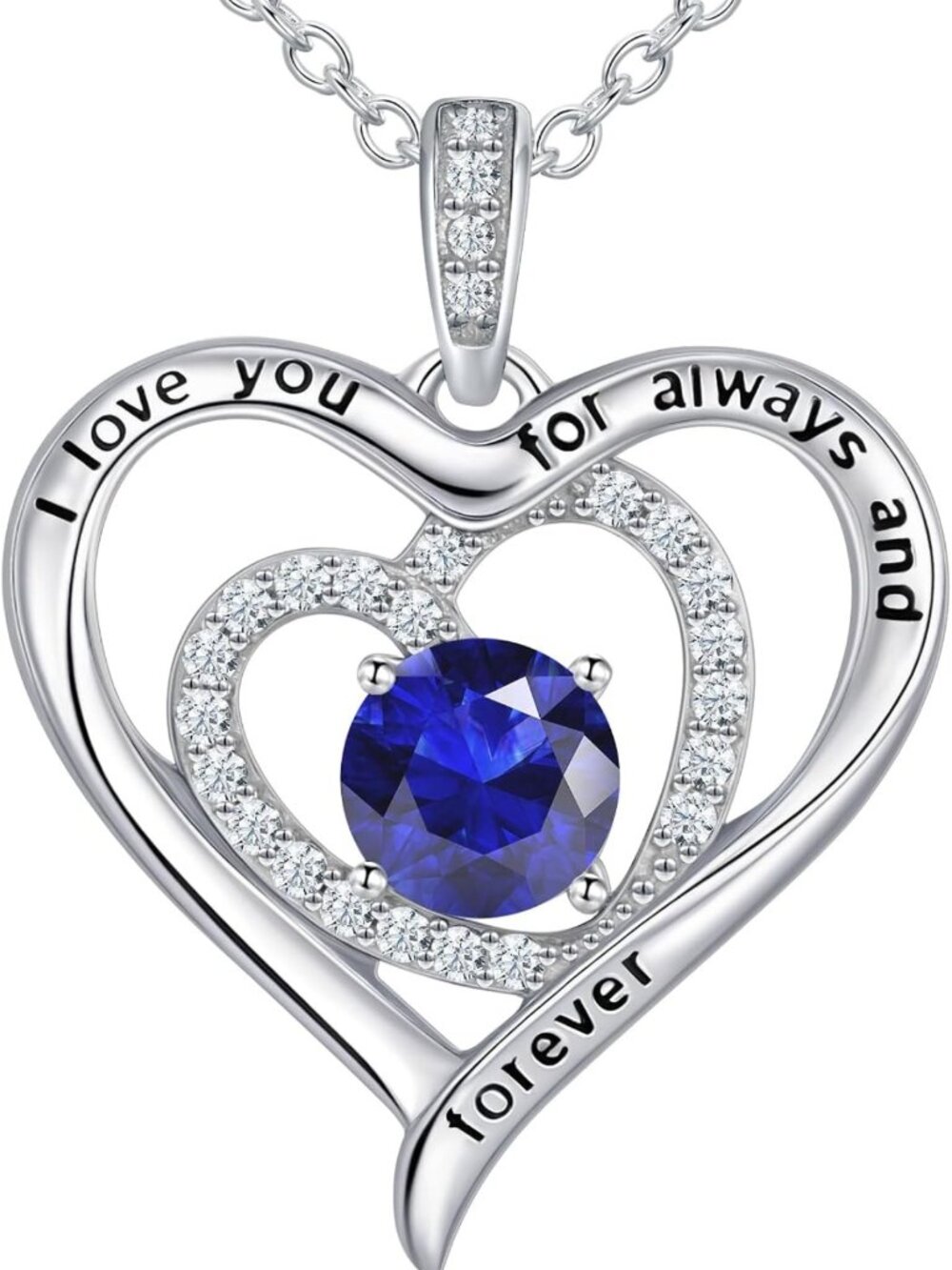 Sterling Silver Heart Birthstone Necklace for Women - I Love You Pendant Gift